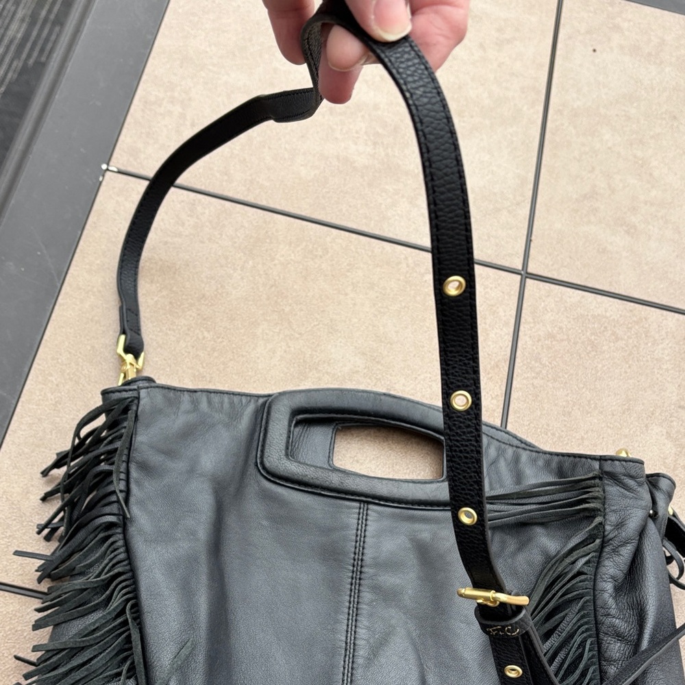 Maje Ladies Black Leather Fringe with Top Handle/Cross Body Bag - Picture 11 of 12
